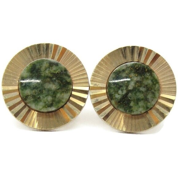 La Mode Vintage Cufflinks Karet Klad  Jade? Round Fluted Design - Picture 13 of 13